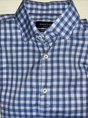 Bugatchi Blue and White Checked Button-Down Shirt